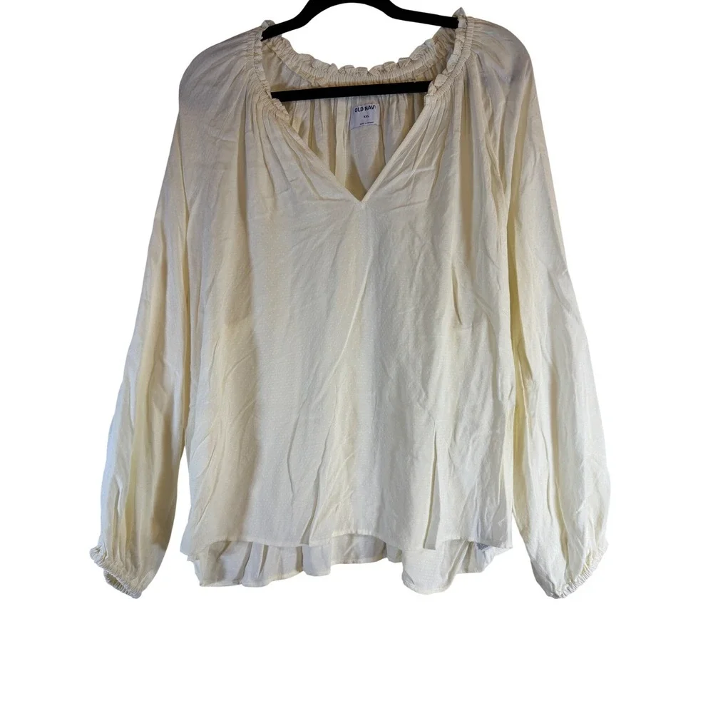 Old Navy Womens XXL Off White Dobby Textured Rayon Peasant Blouse 509501-03-1